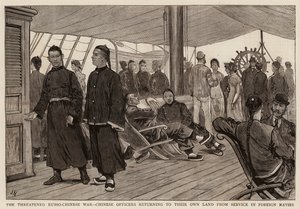 受到威胁的中俄战争，中国军官从外国海军服役返回自己的土地